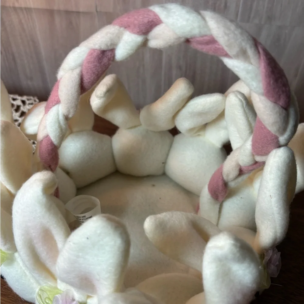 Cream & Pink Plush Bunny Basket